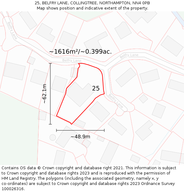 25, BELFRY LANE, COLLINGTREE, NORTHAMPTON, NN4 0PB: Plot and title map