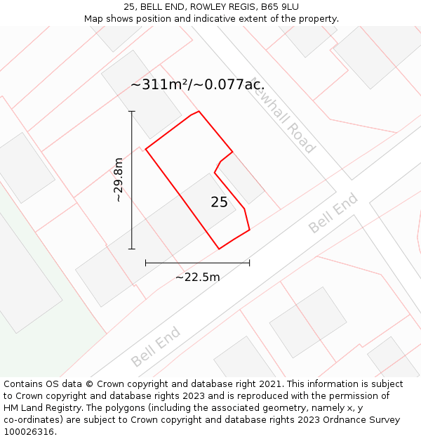 25, BELL END, ROWLEY REGIS, B65 9LU: Plot and title map