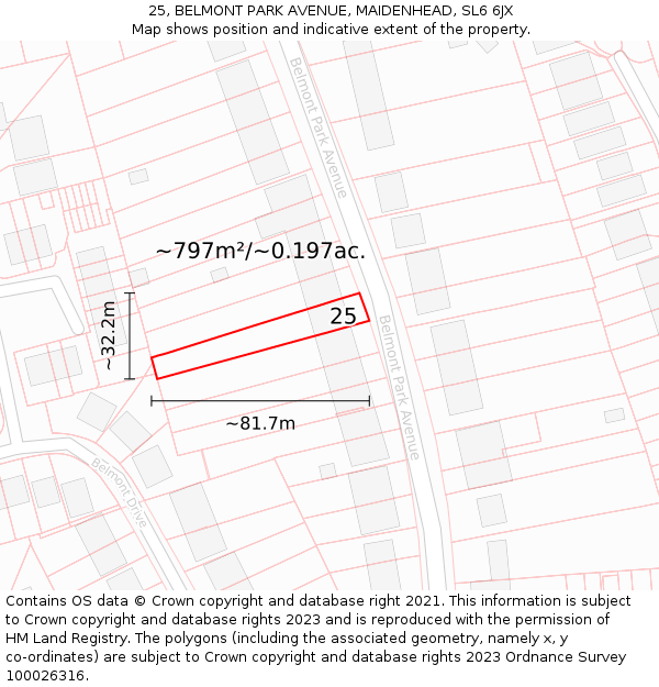 25, BELMONT PARK AVENUE, MAIDENHEAD, SL6 6JX: Plot and title map