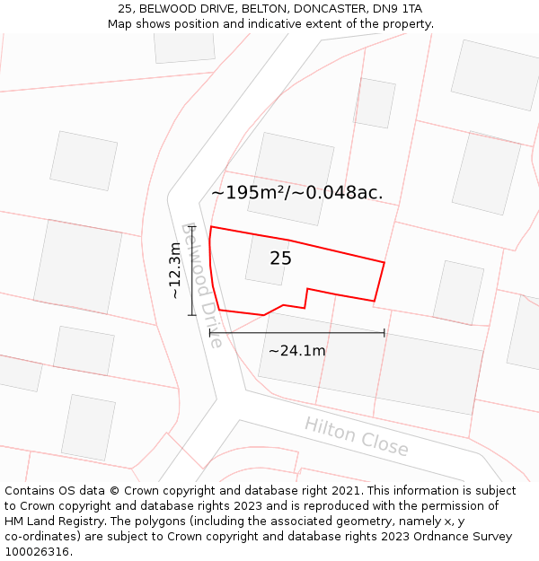 25, BELWOOD DRIVE, BELTON, DONCASTER, DN9 1TA: Plot and title map