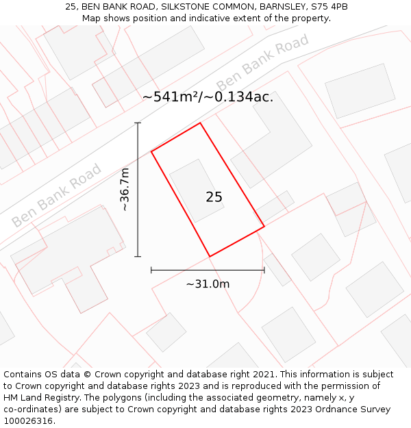 25, BEN BANK ROAD, SILKSTONE COMMON, BARNSLEY, S75 4PB: Plot and title map