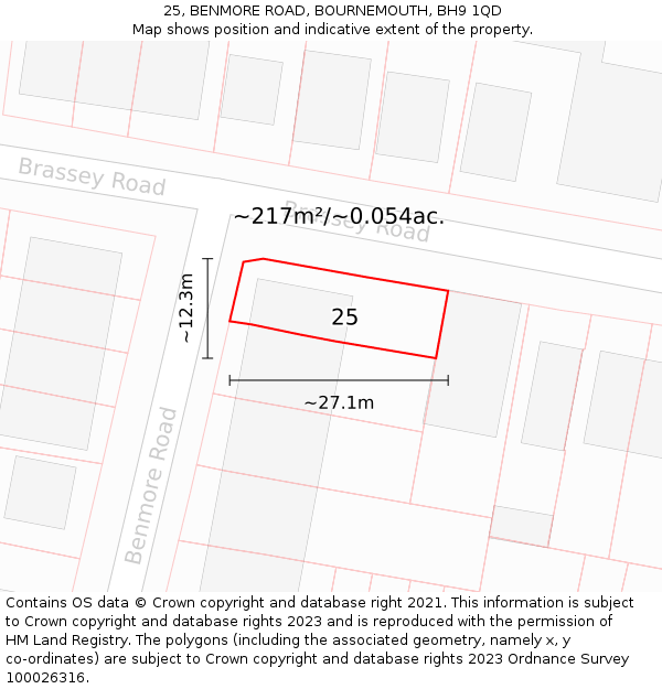 25, BENMORE ROAD, BOURNEMOUTH, BH9 1QD: Plot and title map