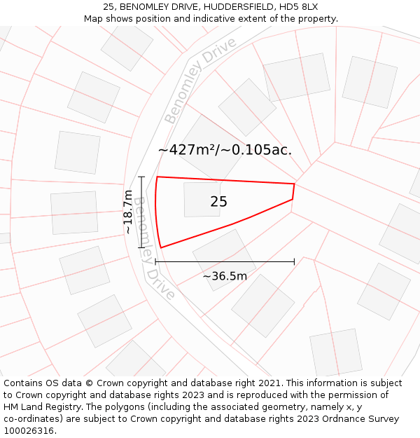 25, BENOMLEY DRIVE, HUDDERSFIELD, HD5 8LX: Plot and title map
