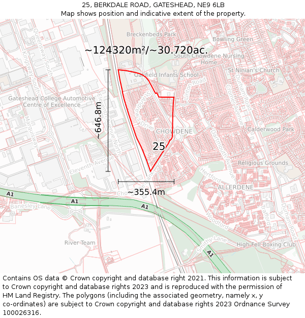 25, BERKDALE ROAD, GATESHEAD, NE9 6LB: Plot and title map
