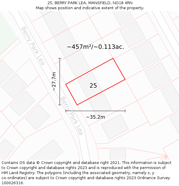 25, BERRY PARK LEA, MANSFIELD, NG18 4RN: Plot and title map
