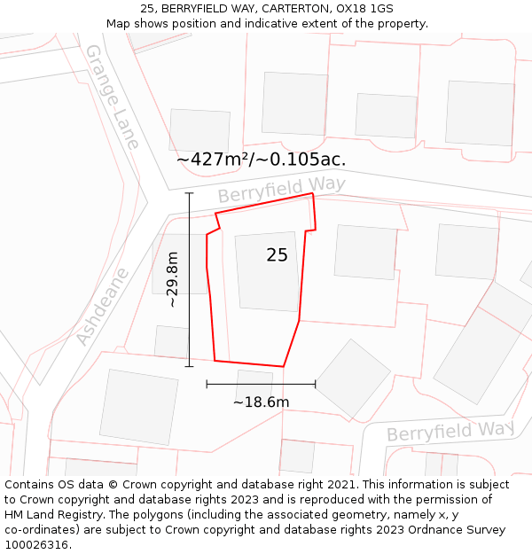 25, BERRYFIELD WAY, CARTERTON, OX18 1GS: Plot and title map