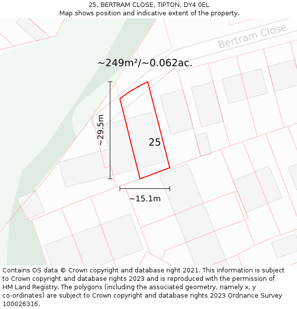 25, BERTRAM CLOSE, TIPTON, DY4 0EL: Plot and title map