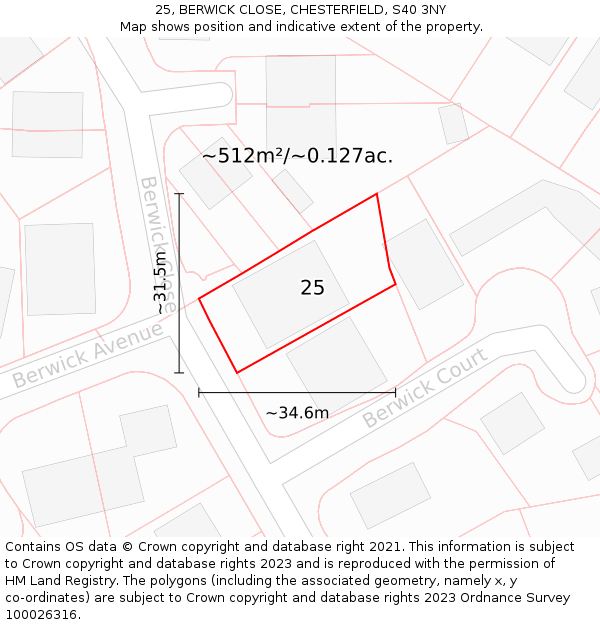 25, BERWICK CLOSE, CHESTERFIELD, S40 3NY: Plot and title map