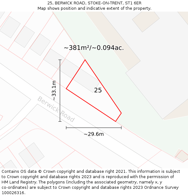 25, BERWICK ROAD, STOKE-ON-TRENT, ST1 6ER: Plot and title map