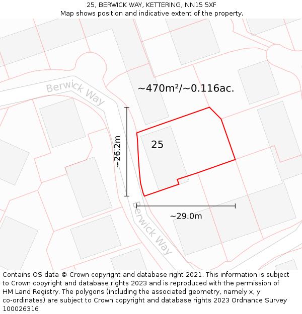 25, BERWICK WAY, KETTERING, NN15 5XF: Plot and title map