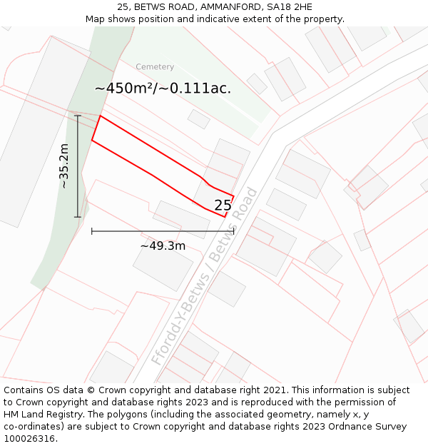 25, BETWS ROAD, AMMANFORD, SA18 2HE: Plot and title map