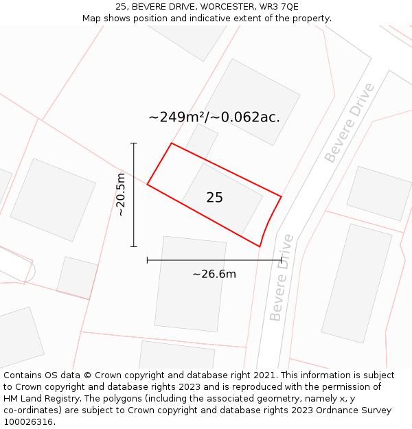 25, BEVERE DRIVE, WORCESTER, WR3 7QE: Plot and title map