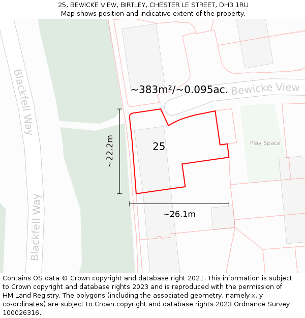 25, BEWICKE VIEW, BIRTLEY, CHESTER LE STREET, DH3 1RU: Plot and title map