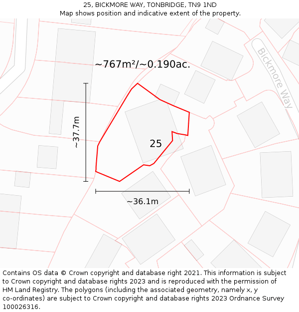 25, BICKMORE WAY, TONBRIDGE, TN9 1ND: Plot and title map