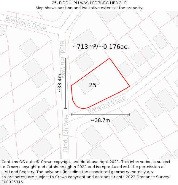25, BIDDULPH WAY, LEDBURY, HR8 2HP: Plot and title map
