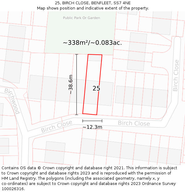 25, BIRCH CLOSE, BENFLEET, SS7 4NE: Plot and title map