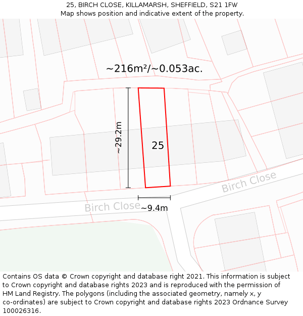25, BIRCH CLOSE, KILLAMARSH, SHEFFIELD, S21 1FW: Plot and title map