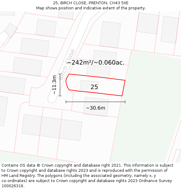 25, BIRCH CLOSE, PRENTON, CH43 5XE: Plot and title map