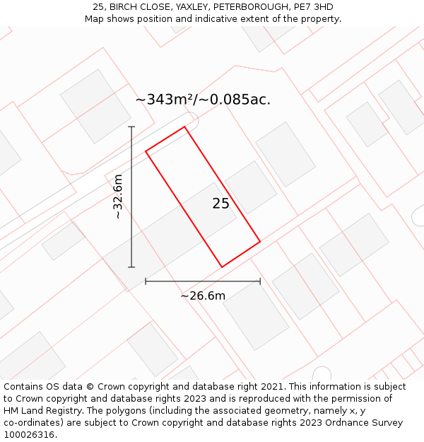 25, BIRCH CLOSE, YAXLEY, PETERBOROUGH, PE7 3HD: Plot and title map