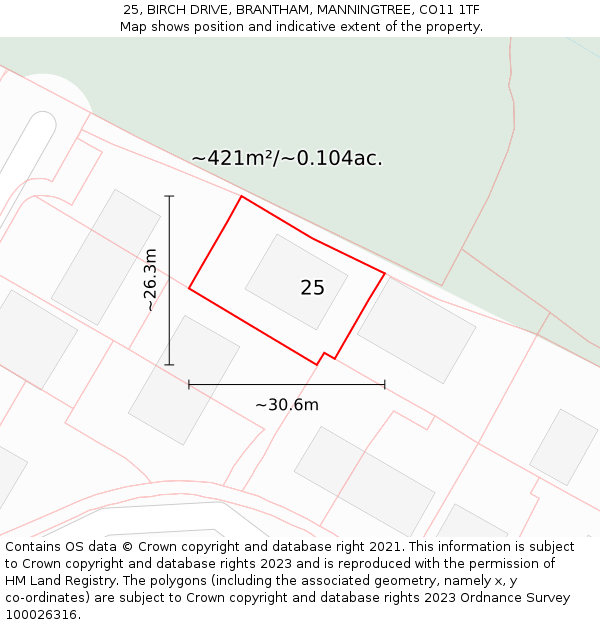 25, BIRCH DRIVE, BRANTHAM, MANNINGTREE, CO11 1TF: Plot and title map