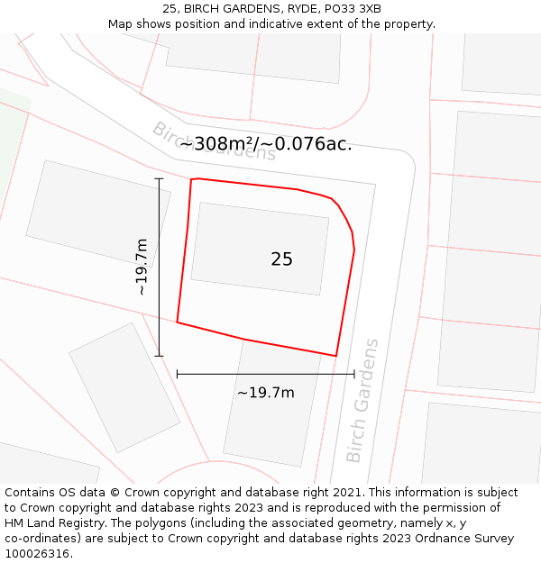 25, BIRCH GARDENS, RYDE, PO33 3XB: Plot and title map