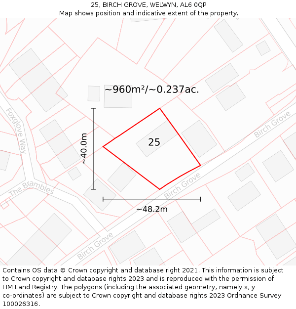25, BIRCH GROVE, WELWYN, AL6 0QP: Plot and title map