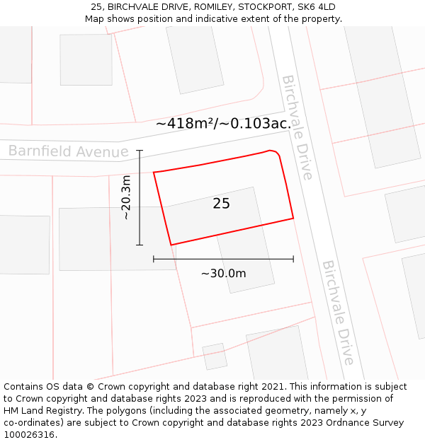 25, BIRCHVALE DRIVE, ROMILEY, STOCKPORT, SK6 4LD: Plot and title map