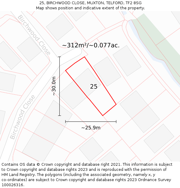 25, BIRCHWOOD CLOSE, MUXTON, TELFORD, TF2 8SG: Plot and title map