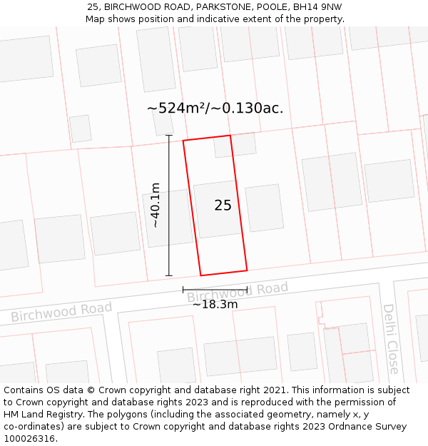 25, BIRCHWOOD ROAD, PARKSTONE, POOLE, BH14 9NW: Plot and title map
