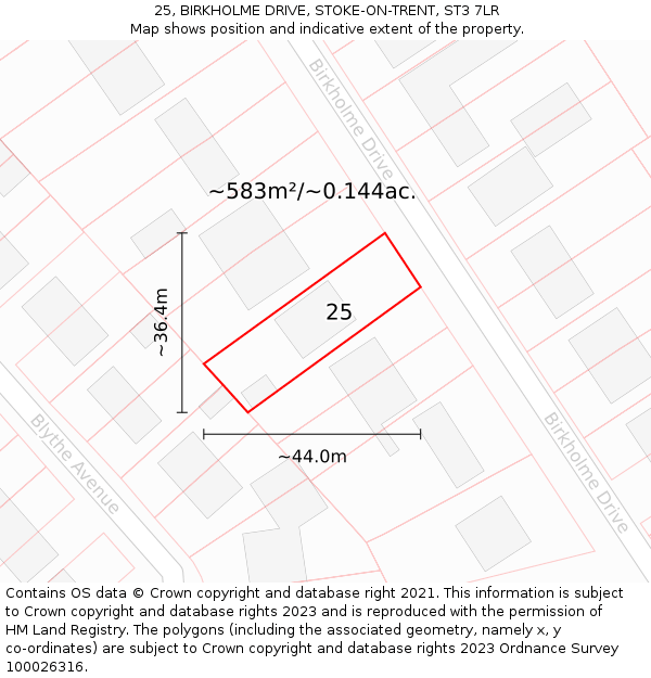 25, BIRKHOLME DRIVE, STOKE-ON-TRENT, ST3 7LR: Plot and title map