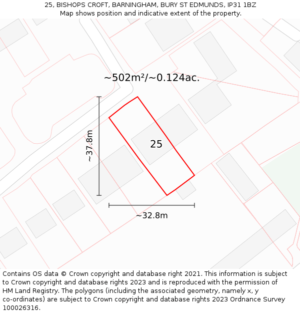 25, BISHOPS CROFT, BARNINGHAM, BURY ST EDMUNDS, IP31 1BZ: Plot and title map