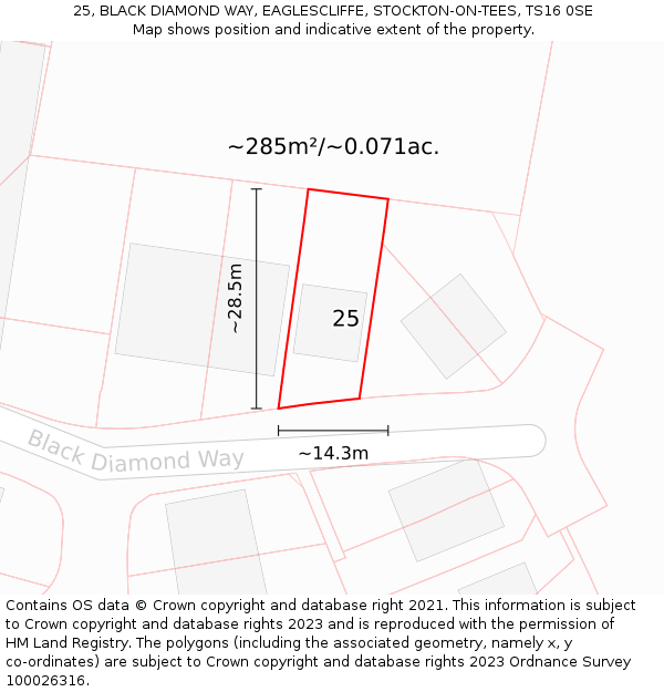 25, BLACK DIAMOND WAY, EAGLESCLIFFE, STOCKTON-ON-TEES, TS16 0SE: Plot and title map