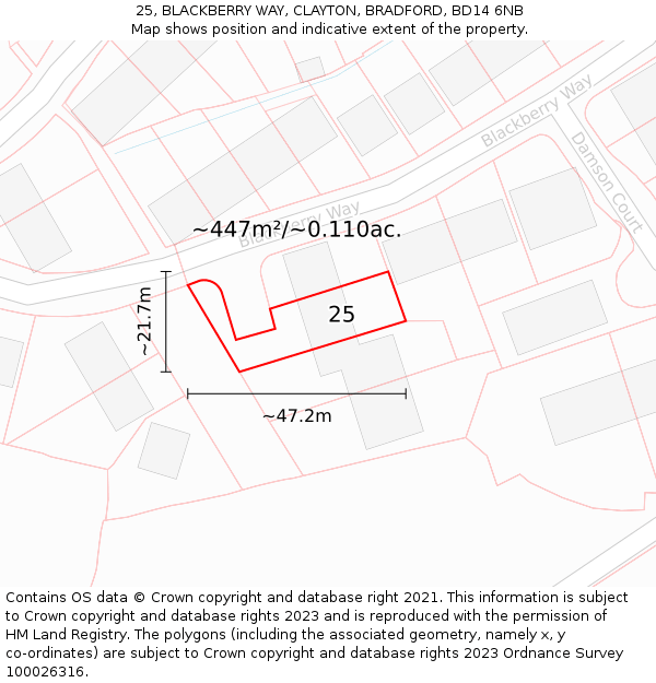 25, BLACKBERRY WAY, CLAYTON, BRADFORD, BD14 6NB: Plot and title map
