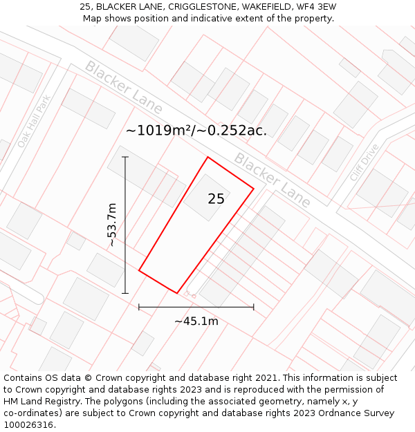 25, BLACKER LANE, CRIGGLESTONE, WAKEFIELD, WF4 3EW: Plot and title map