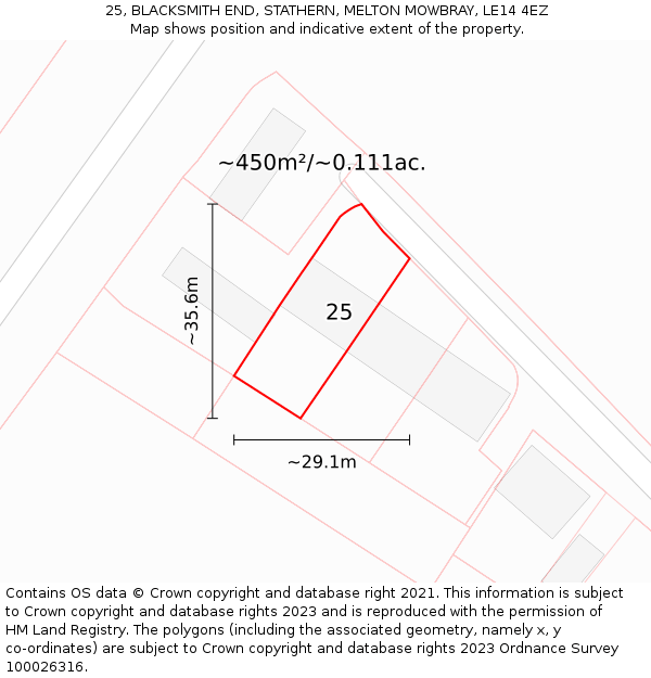 25, BLACKSMITH END, STATHERN, MELTON MOWBRAY, LE14 4EZ: Plot and title map