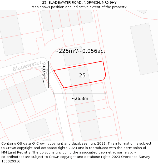 25, BLADEWATER ROAD, NORWICH, NR5 9HY: Plot and title map