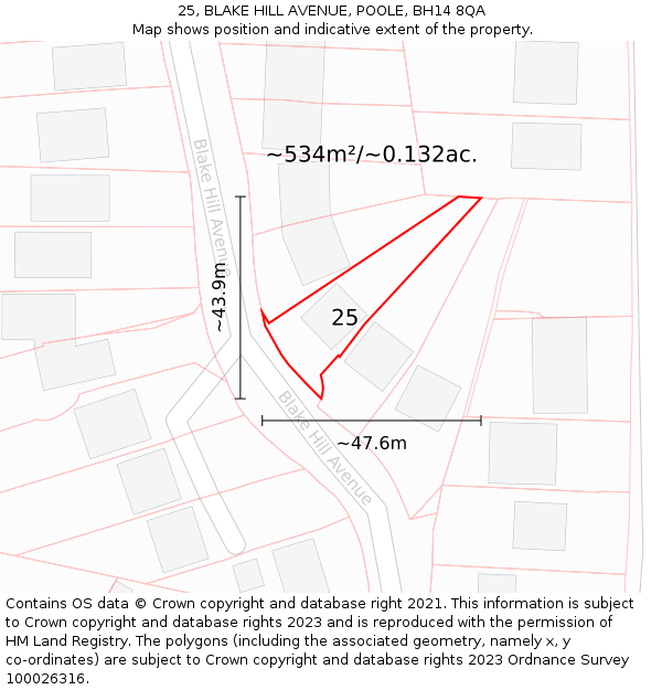 25, BLAKE HILL AVENUE, POOLE, BH14 8QA: Plot and title map