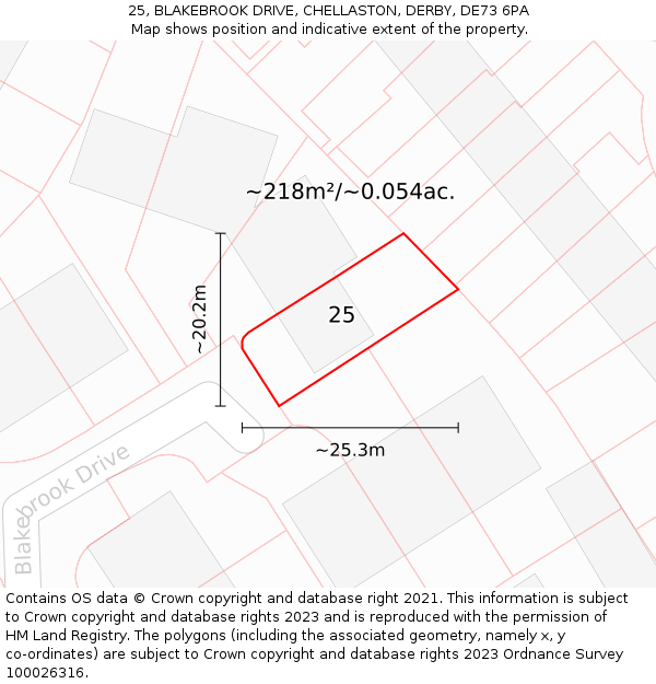 25, BLAKEBROOK DRIVE, CHELLASTON, DERBY, DE73 6PA: Plot and title map