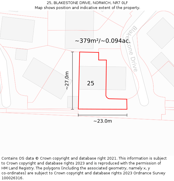 25, BLAKESTONE DRIVE, NORWICH, NR7 0LF: Plot and title map