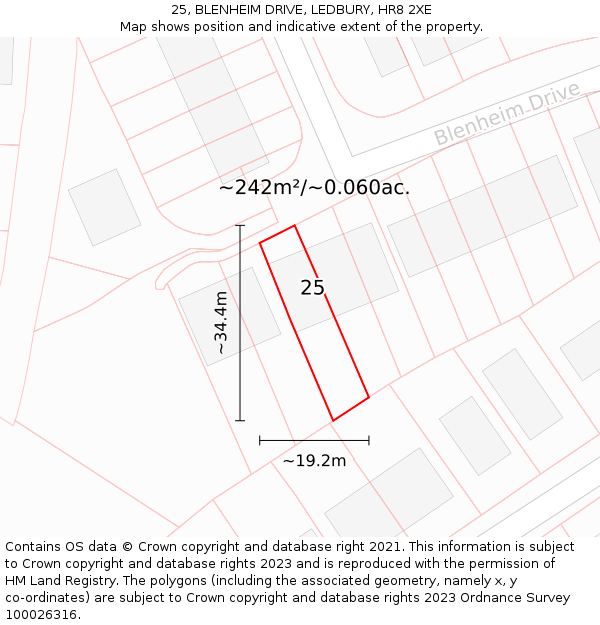 25, BLENHEIM DRIVE, LEDBURY, HR8 2XE: Plot and title map