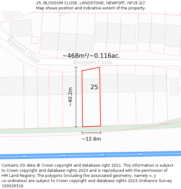 25, BLOSSOM CLOSE, LANGSTONE, NEWPORT, NP18 2LT: Plot and title map