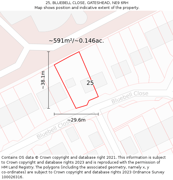 25, BLUEBELL CLOSE, GATESHEAD, NE9 6RH: Plot and title map