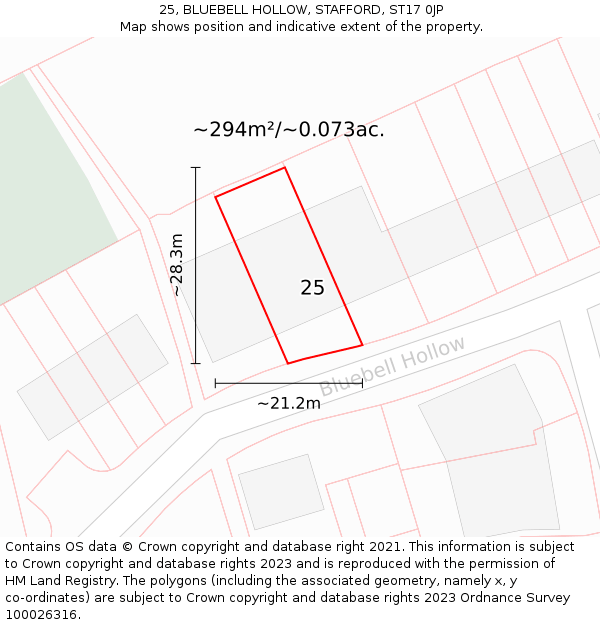 25, BLUEBELL HOLLOW, STAFFORD, ST17 0JP: Plot and title map