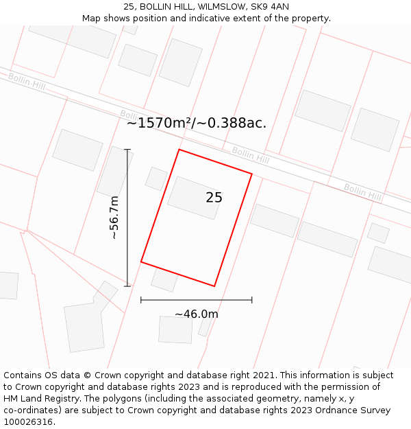 25, BOLLIN HILL, WILMSLOW, SK9 4AN: Plot and title map