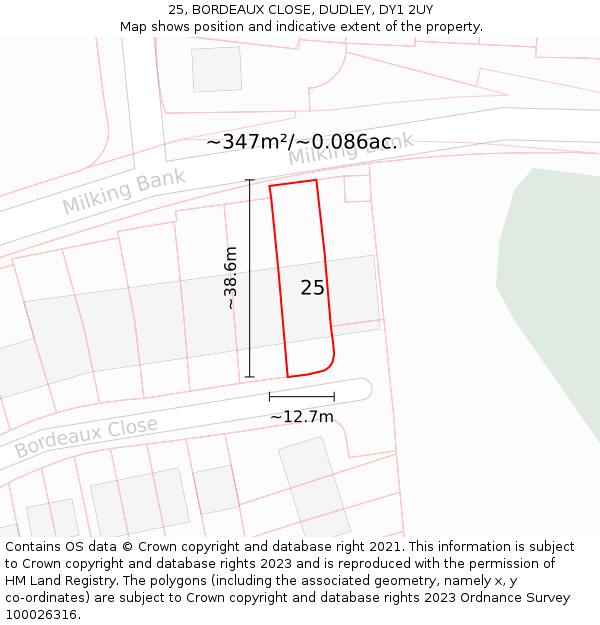 25, BORDEAUX CLOSE, DUDLEY, DY1 2UY: Plot and title map