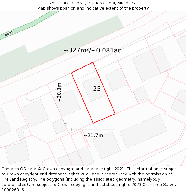 25, BORDER LANE, BUCKINGHAM, MK18 7SE: Plot and title map