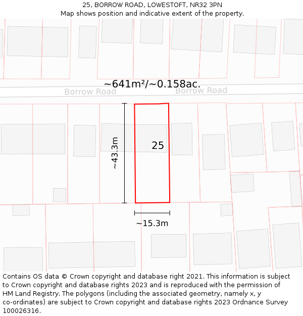 25, BORROW ROAD, LOWESTOFT, NR32 3PN: Plot and title map