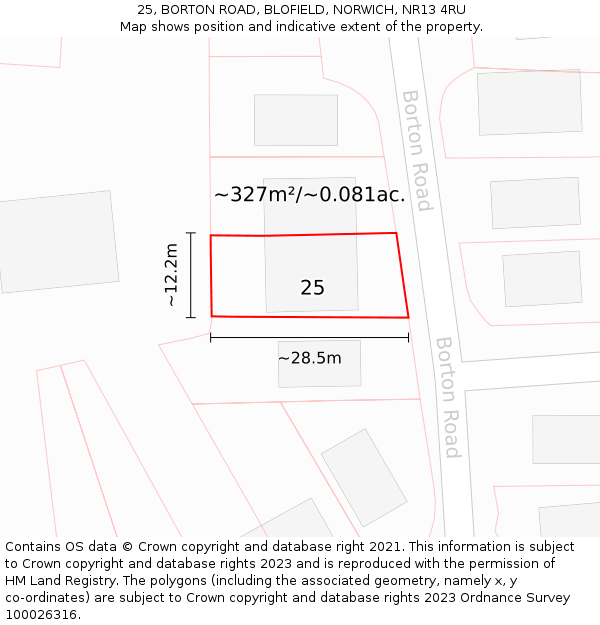 25, BORTON ROAD, BLOFIELD, NORWICH, NR13 4RU: Plot and title map