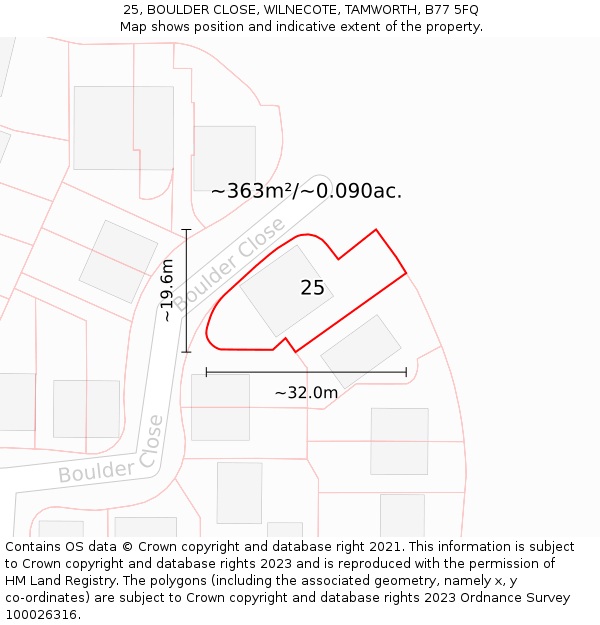 25, BOULDER CLOSE, WILNECOTE, TAMWORTH, B77 5FQ: Plot and title map