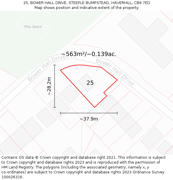 25, BOWER HALL DRIVE, STEEPLE BUMPSTEAD, HAVERHILL, CB9 7ED: Plot and title map
